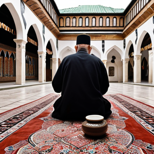 Home 19 **Ottoman Legacy in Bosnia:** A bustling scene in Sarajevo's Baščaršija, showcasing Ottoman-era architecture, including a mosque with Islamic calligraphy, artisans crafting intricate carpets, and vibrant ceramics on display. Capture the historical atmosphere and fusion of cultures.