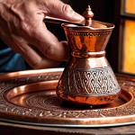 **

*   A close-up shot in Kazandžiluk street, focusing on a craftsman's hands skillfully hammering intricate designs onto a copper coffee set. Capture the warm glow of the copper, the detail of the Ottoman-inspired engravings, and the artisan's focused expression. Soft, diffused lighting to highlight the textures.
    Keywords: Kazandžiluk, Sarajevo, craftsman, copper, coffee set, Ottoman, engravings, artisan, workshop, handmade, traditional, detailed, focused, warm lighting.

**