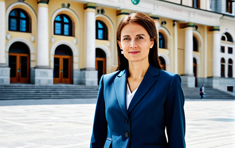 보스니아에서 인터넷과 SIM카드 사용법 - A professional businesswoman in a modest business suit, standing in front of the Sarajevo City Hall,...