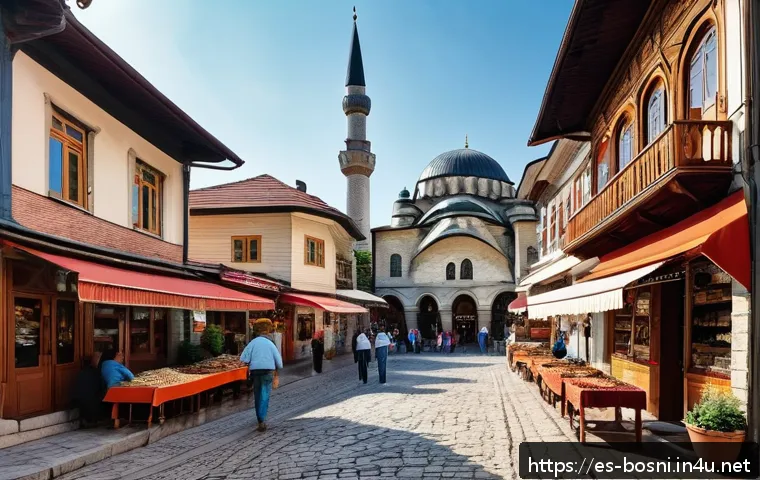 사라예보 역사적 명소 - A vibrant street scene in Ba&scaron;čar&scaron;ija, Sarajevo&rsquo;s Old Town, showcasing cobblestone streets lined with...